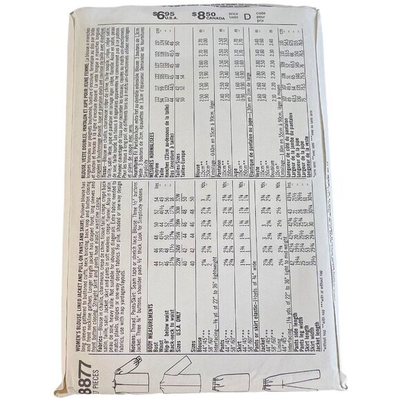 1988 Plus Size Simplicity Sewing Pattern 8877 Blouse Jacket Pant 28W 30W 32W UC - Picture 5 of 5